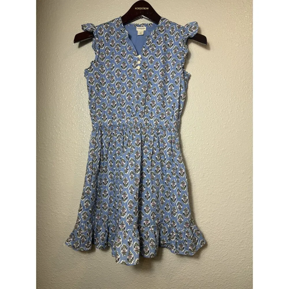 Crewcuts by J.Crew Girls Blue Floral Cotton Ruffle Sleeve Dress Size 10